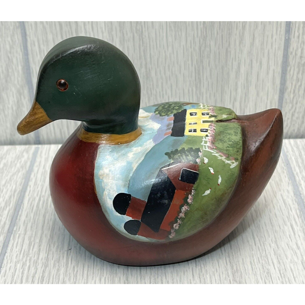 Vintage Hand Painted Duck Decoy House Fence‎ Church Barn Signed Sandy Wickes - Picture 4 of 11